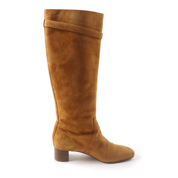 Great HERMES Knee-high boots Versailles Square toe light brown Suede leather