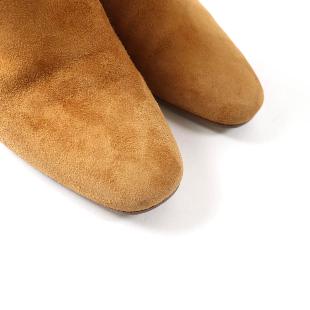 Great HERMES Knee-high boots Versailles Square toe light brown Suede leather Women 36