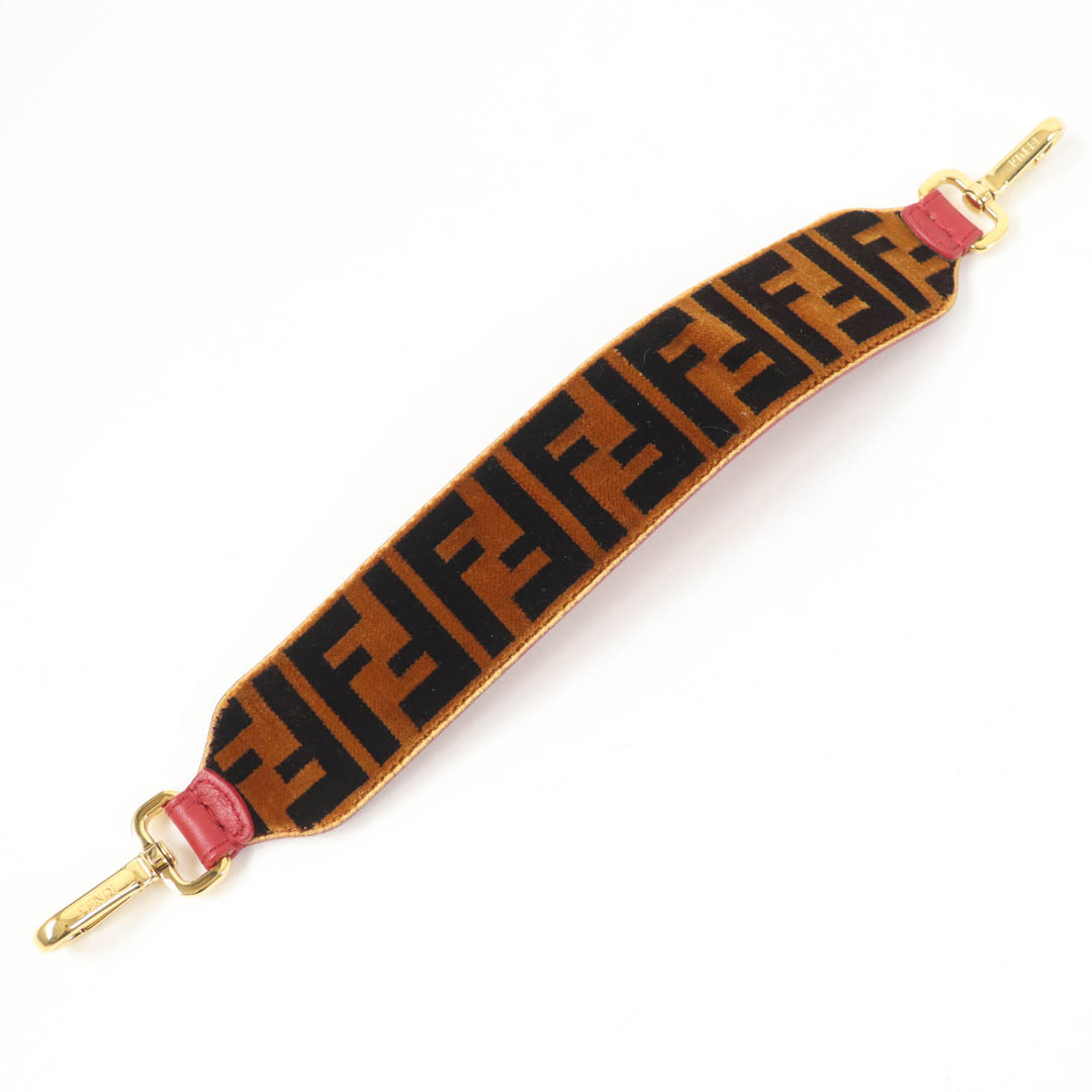Great FENDI Shoulder strap Mini strap you FF logo and Zucca pattern Velor Women