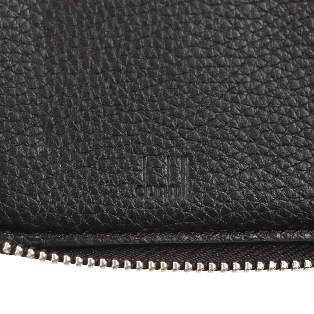 Excellent Dunhill Purse BOSTON Boston Logo Metal Round Zip Organizer Dark brown Grain leather mens