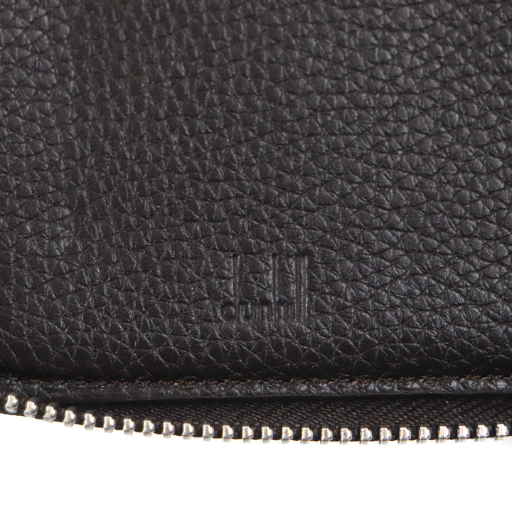Excellent Dunhill Purse BOSTON Boston Logo Metal Round Zip Organizer Dark brown Grain leather mens