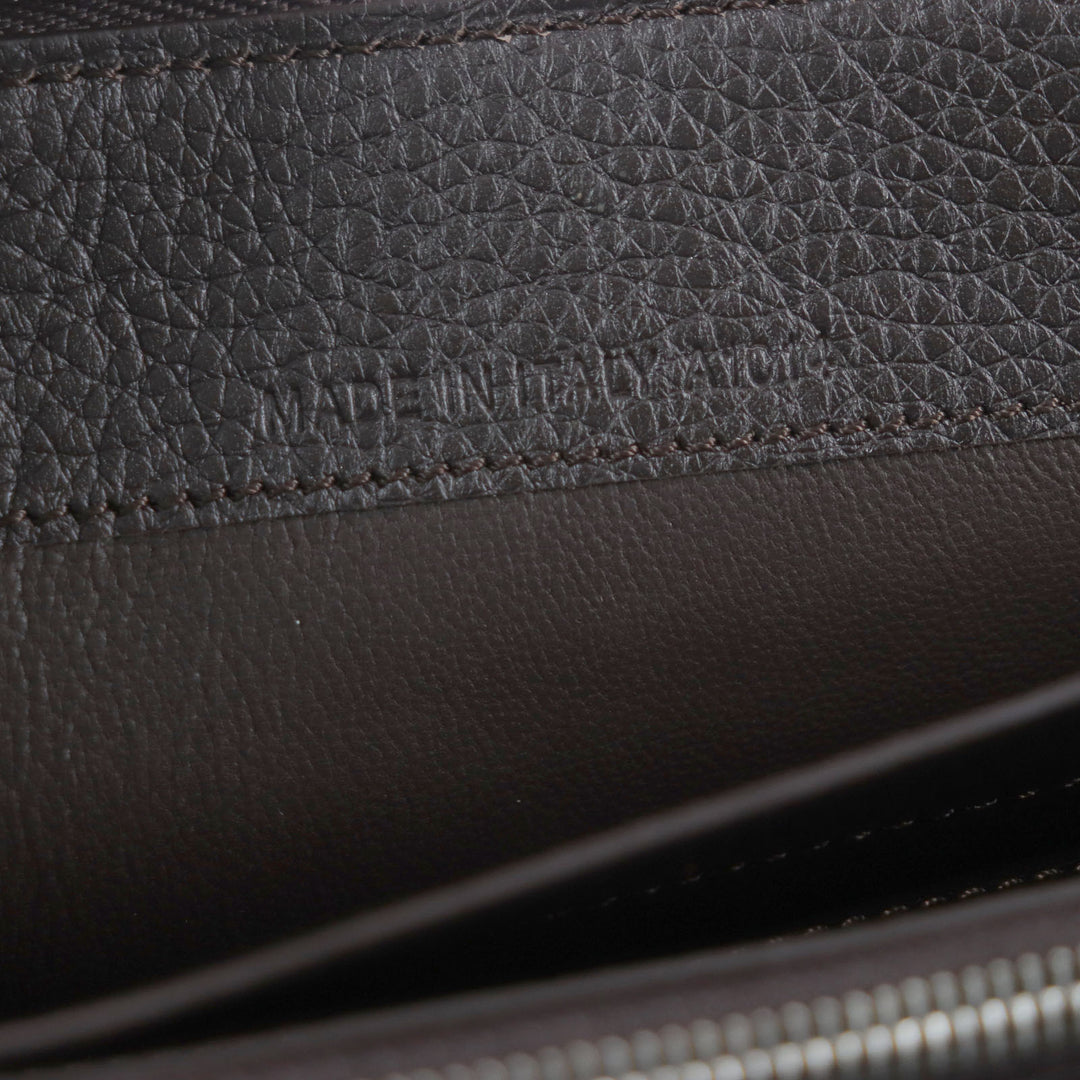Excellent Dunhill Purse BOSTON Boston Logo Metal Round Zip Organizer Dark brown Grain leather mens