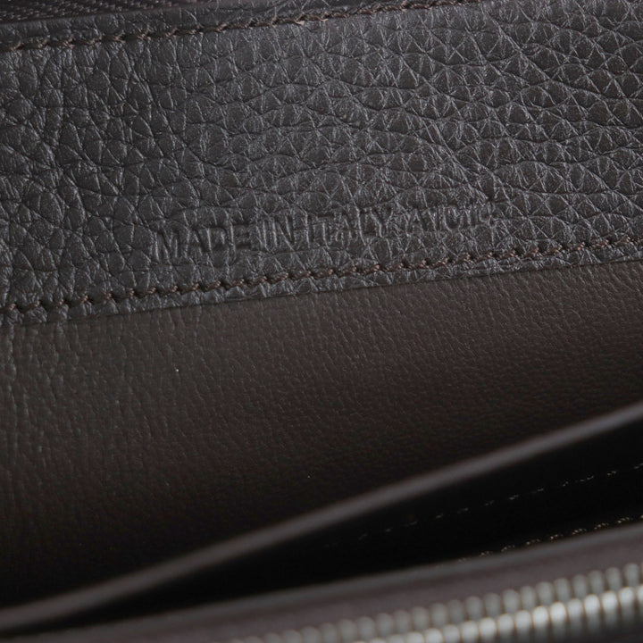 Excellent Dunhill Purse BOSTON Boston Logo Metal Round Zip Organizer Dark brown Grain leather mens