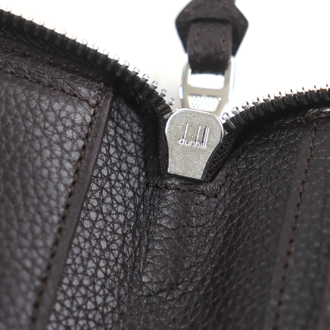 Excellent Dunhill Purse BOSTON Boston Logo Metal Round Zip Organizer Dark brown Grain leather mens