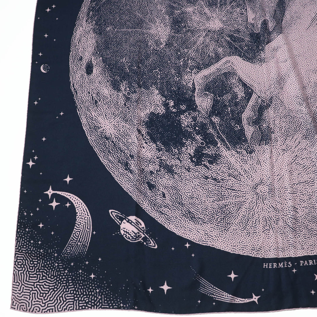 Excellent HERMES scarf CLAIR DE LUNE Large stole/ Navy pink cashmere Women