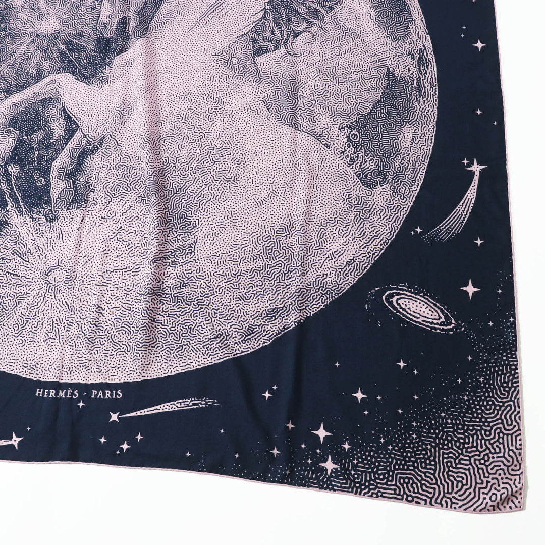 Excellent HERMES scarf CLAIR DE LUNE Large stole/ Navy pink cashmere Women