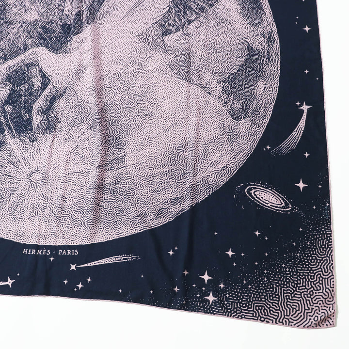Excellent HERMES scarf CLAIR DE LUNE Large stole/ Navy pink cashmere Women