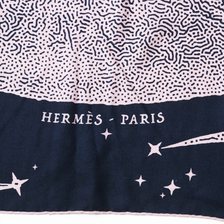 Excellent HERMES scarf CLAIR DE LUNE Large stole/ Navy pink cashmere Women