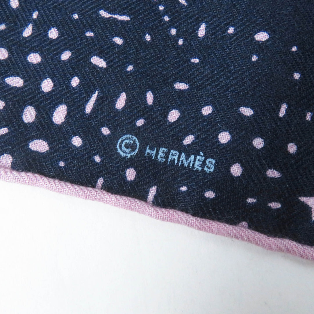 Excellent HERMES scarf CLAIR DE LUNE Large stole/ Navy pink cashmere Women