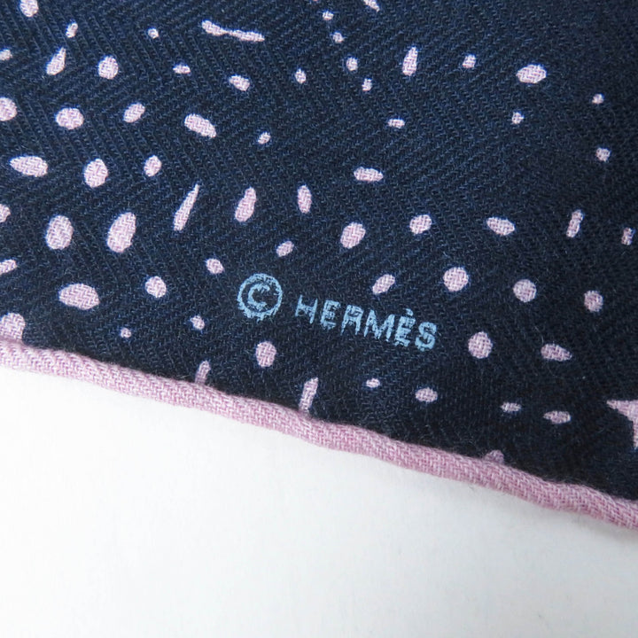 Excellent HERMES scarf CLAIR DE LUNE Large stole/ Navy pink cashmere Women