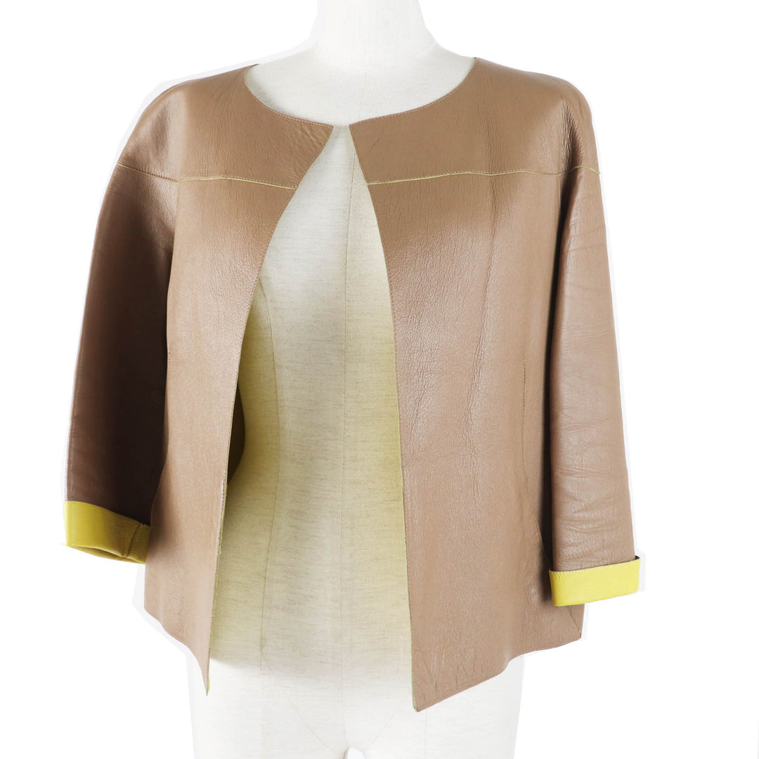 Great MARNI collarless jacket Beige yellow Sheep leather Women 38 IMXD22RYOLA175