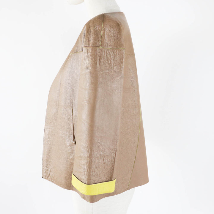 Great MARNI collarless jacket Beige yellow Sheep leather Women 38