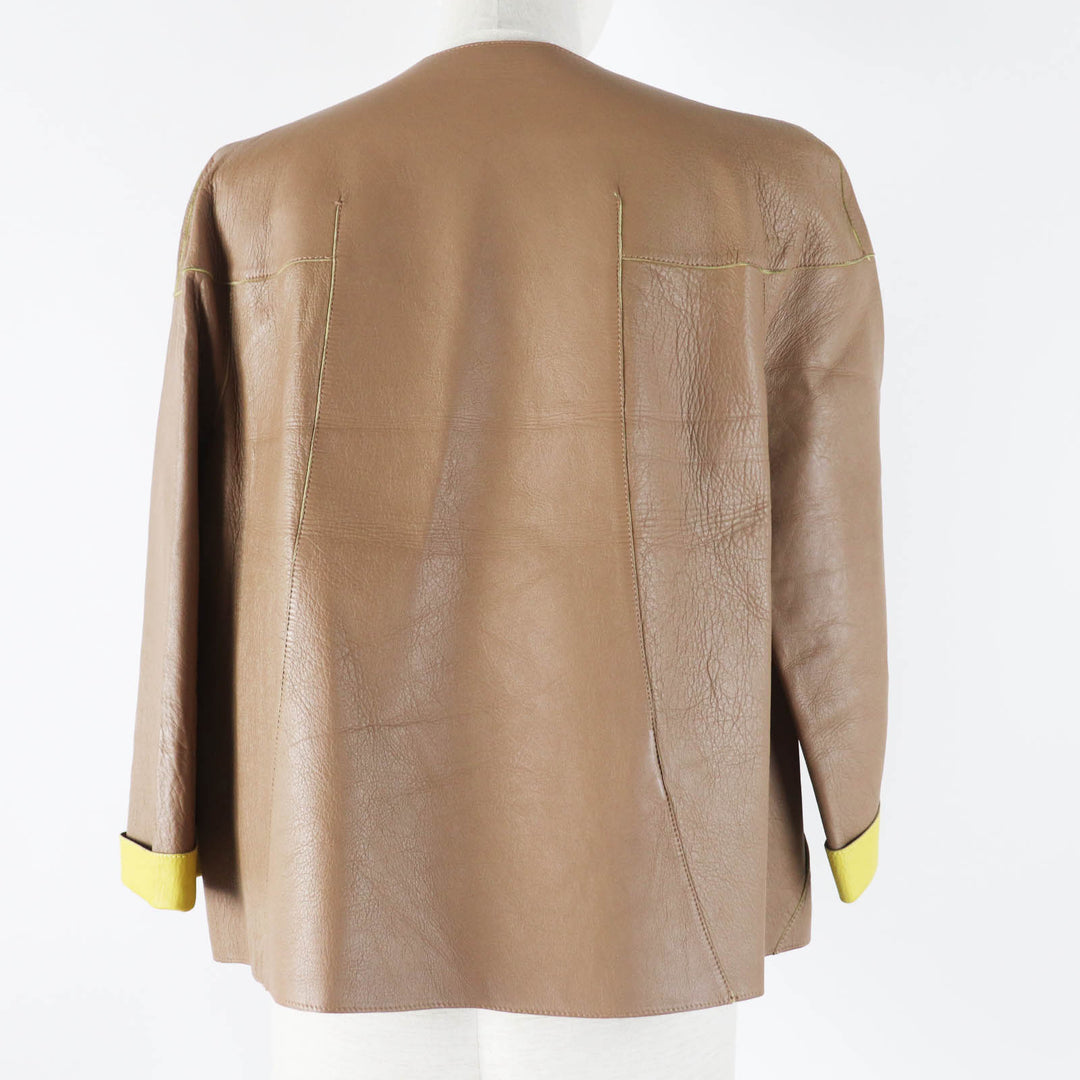Great MARNI collarless jacket Beige yellow Sheep leather Women 38 IMXD22RYOLA175
