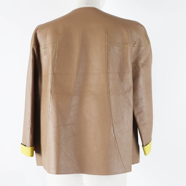 Great MARNI collarless jacket Beige yellow Sheep leather Women 38 IMXD22RYOLA175