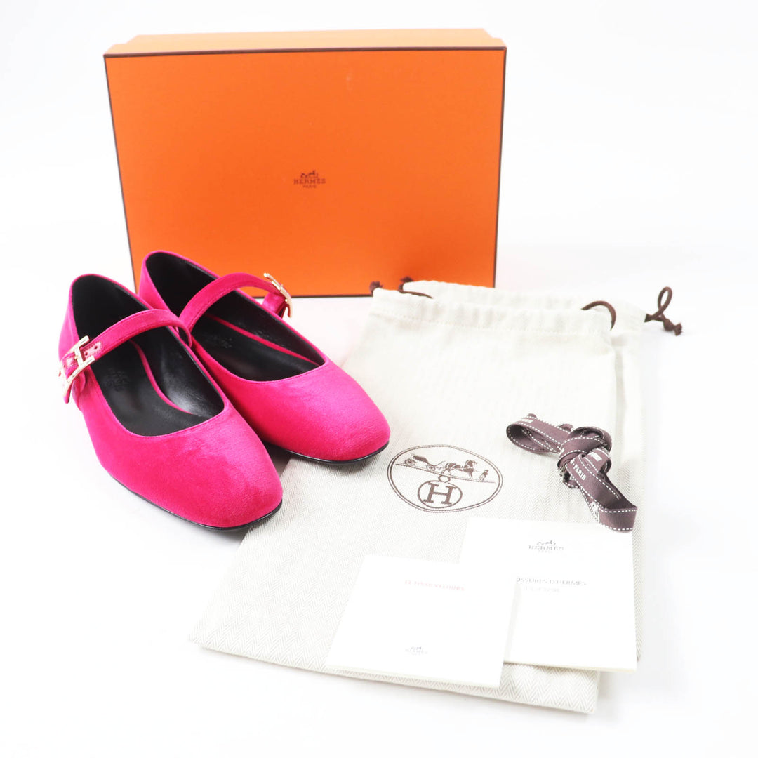 Pristine HERMES Ballet shoes Jane Api buckle with crystal Velor Women 36.5