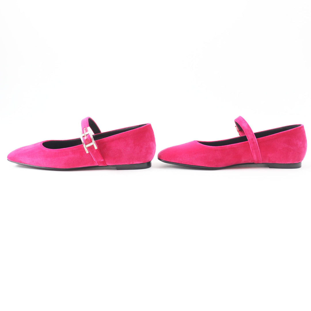 Pristine HERMES Ballet shoes Jane Api buckle with crystal Velor Women 36.5