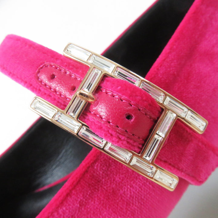 Pristine HERMES Ballet shoes Jane Api buckle with crystal Velor Women 36.5
