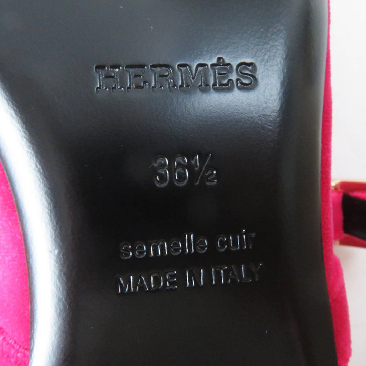 Pristine HERMES Ballet shoes Jane Api buckle with crystal Velor Women 36.5
