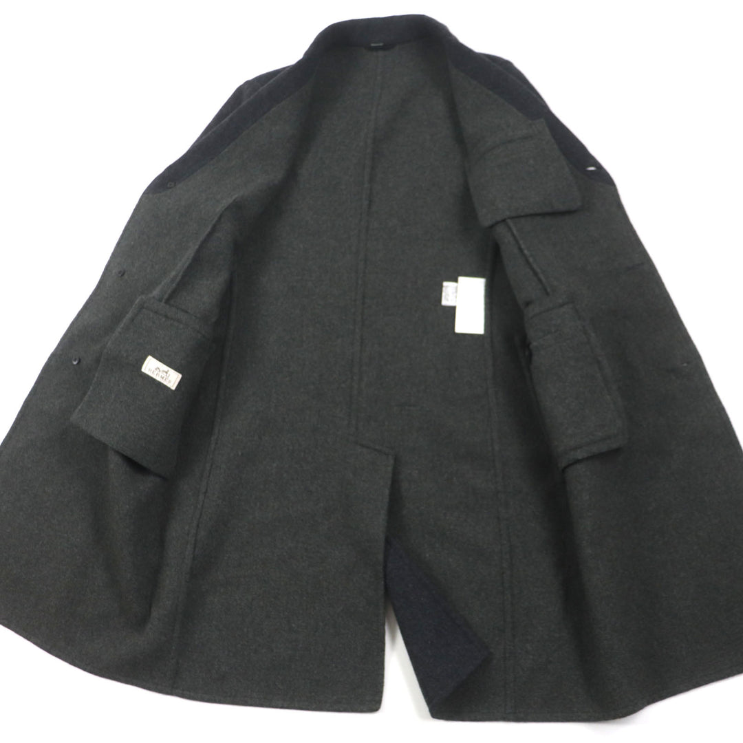Excellent HERMES Chester coat Double Face Single Dark gray wool mens 48