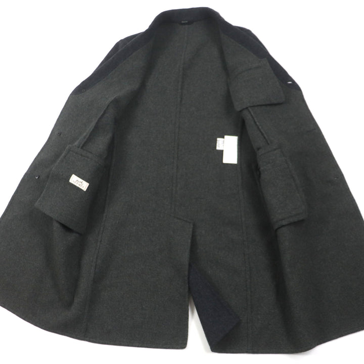 Excellent HERMES Chester coat Double Face Single Dark gray wool mens 48