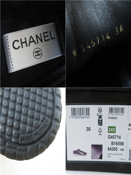 Pristine CHANEL sneakers Black White Calf leather Women 36 24S G45714