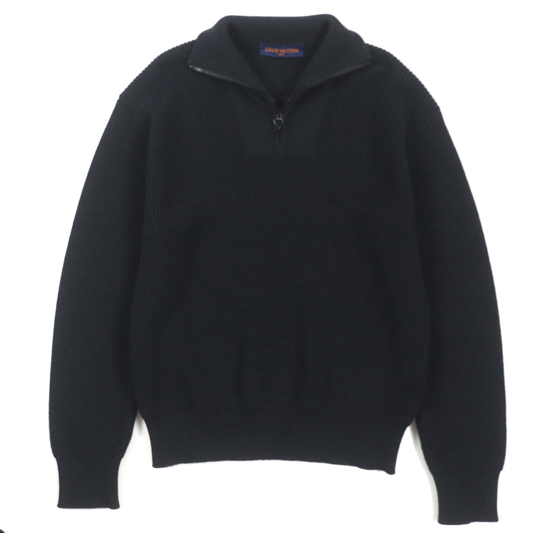 Excellent LOUIS VUITTON sweater Back logo embroidered signature half zip knit black mens S