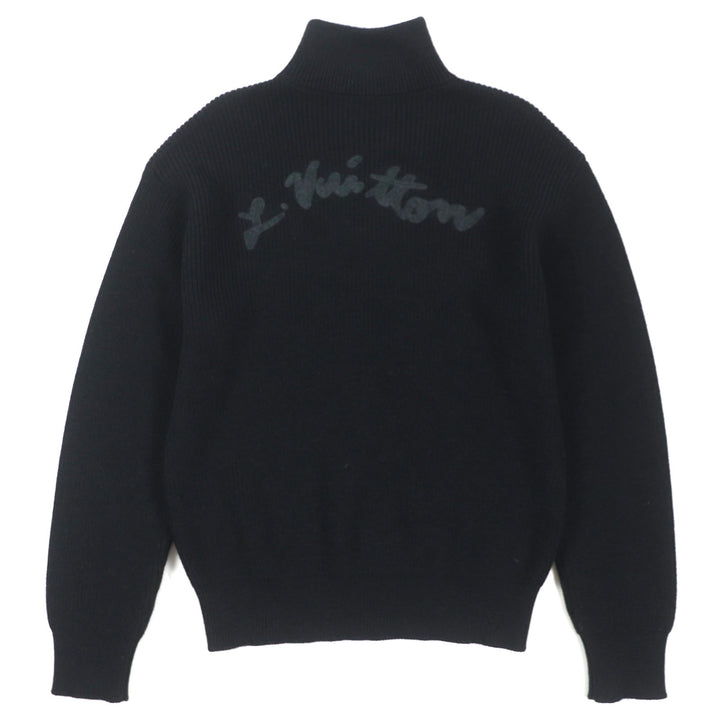 Excellent LOUIS VUITTON sweater Back logo embroidered signature half zip knit black mens S
