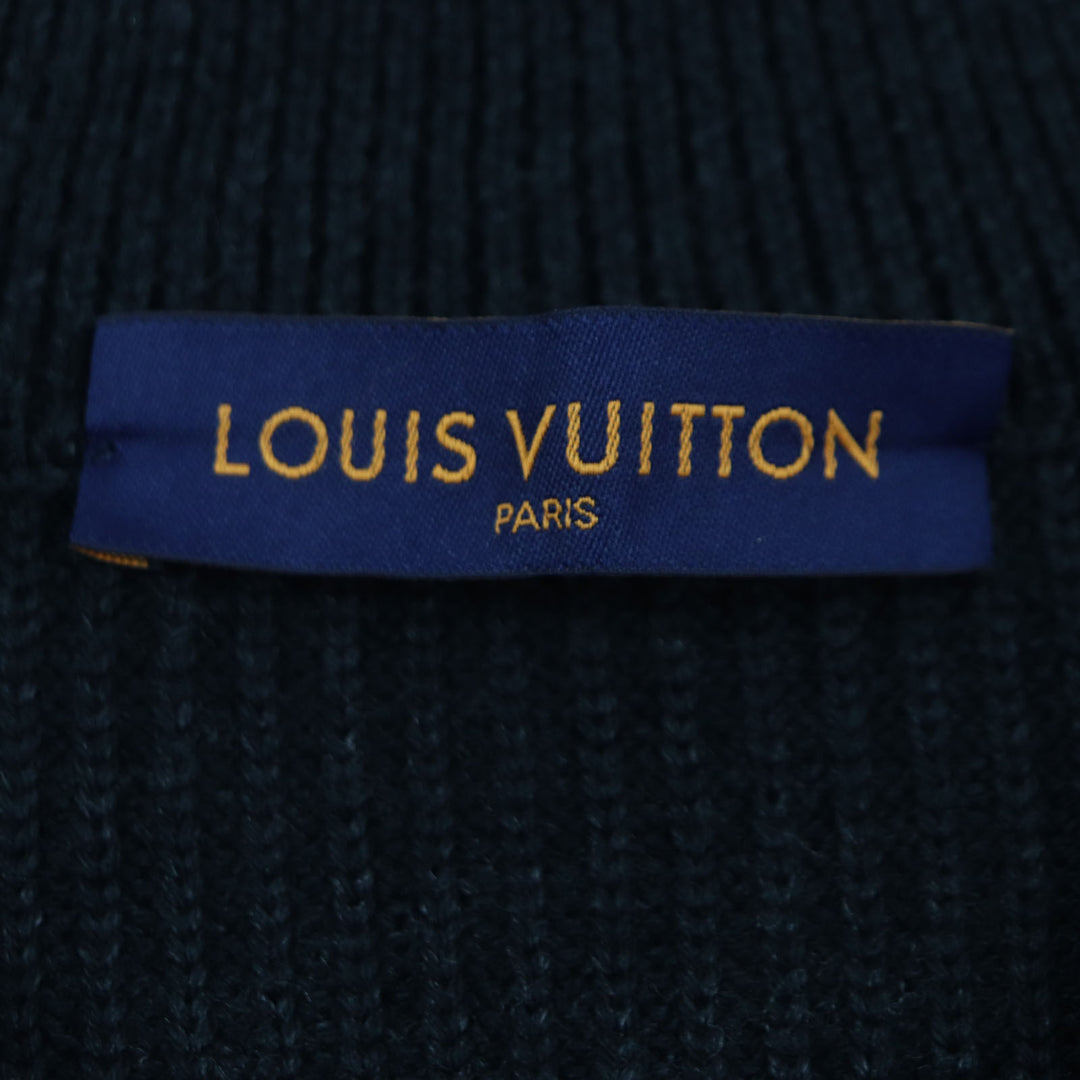 Excellent LOUIS VUITTON sweater Back logo embroidered signature half zip knit black mens S