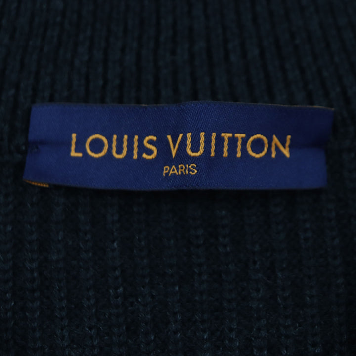 Excellent LOUIS VUITTON sweater Back logo embroidered signature half zip knit black mens S
