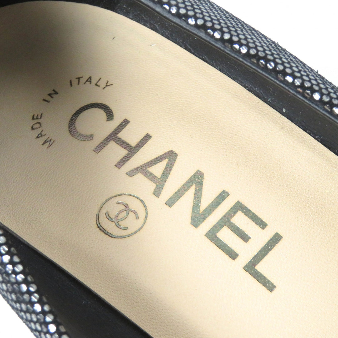 Great CHANEL pumps COCO Mark Metallic Leather Silver Black Women 35.5 G28557