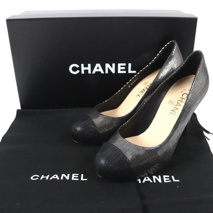 Great CHANEL pumps COCO Mark Metallic Leather Silver Black Women 35.5 G28557