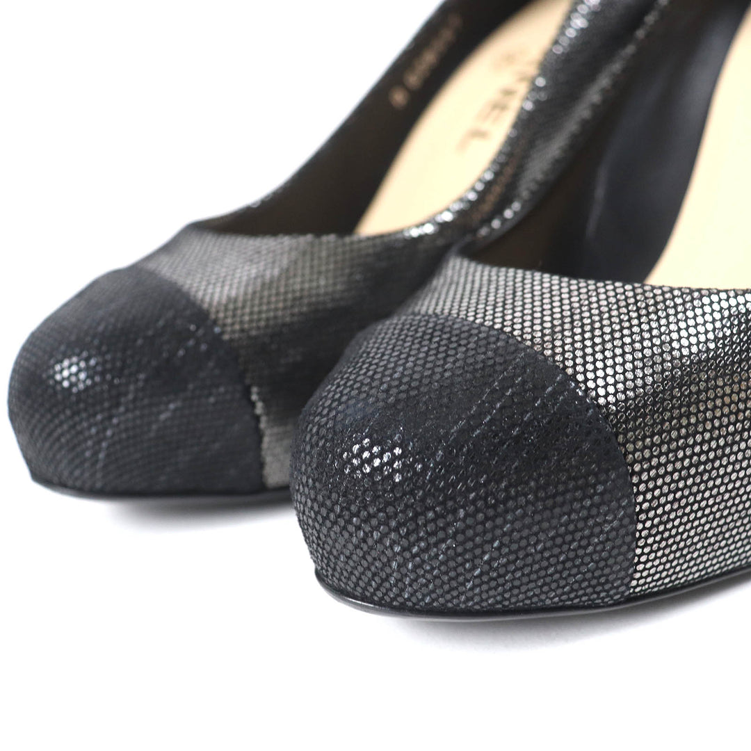 Great CHANEL pumps COCO Mark Metallic Leather Silver Black Women 35.5 G28557