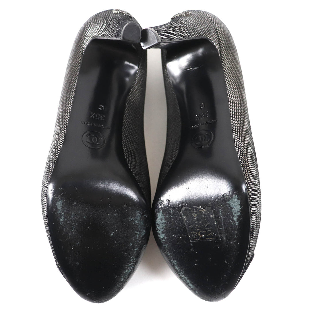 Great CHANEL pumps COCO Mark Metallic Leather Silver Black Women 35.5 G28557
