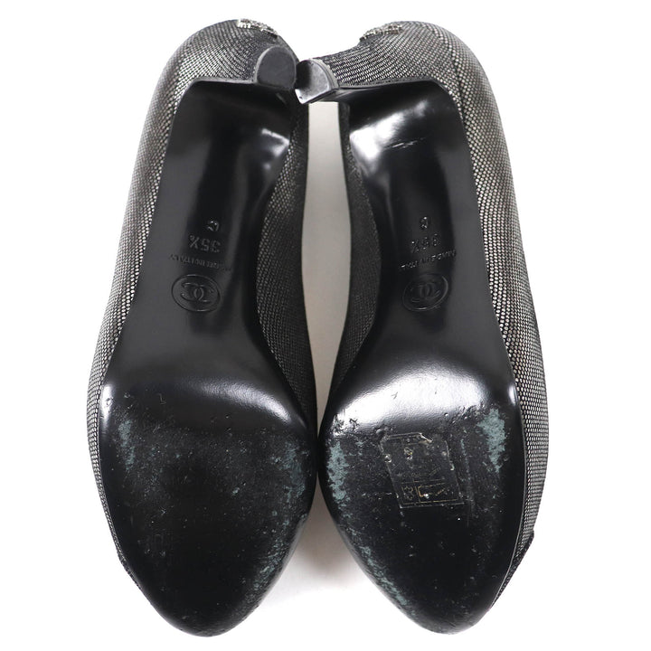 Great CHANEL pumps COCO Mark Metallic Leather Silver Black Women 35.5 G28557