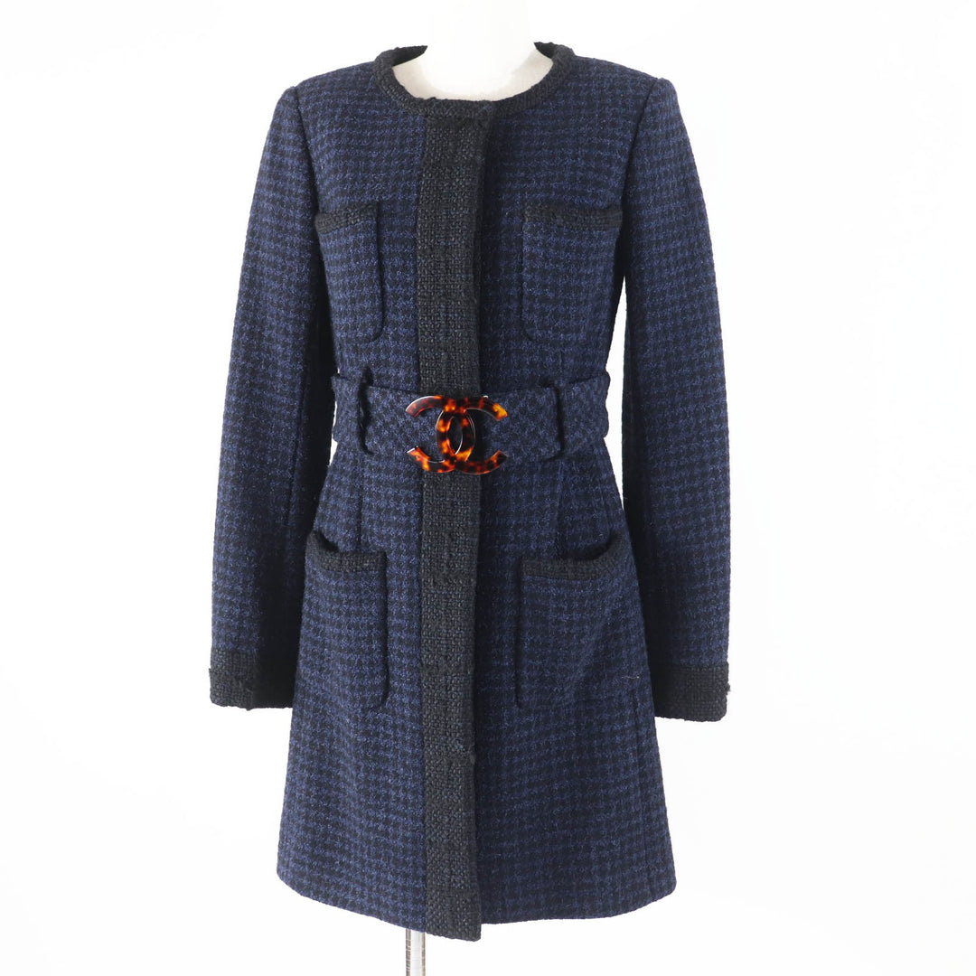 Excellent CHANEL coat Park Shin Hye wears BIG Coco buckle belt Black navy Women