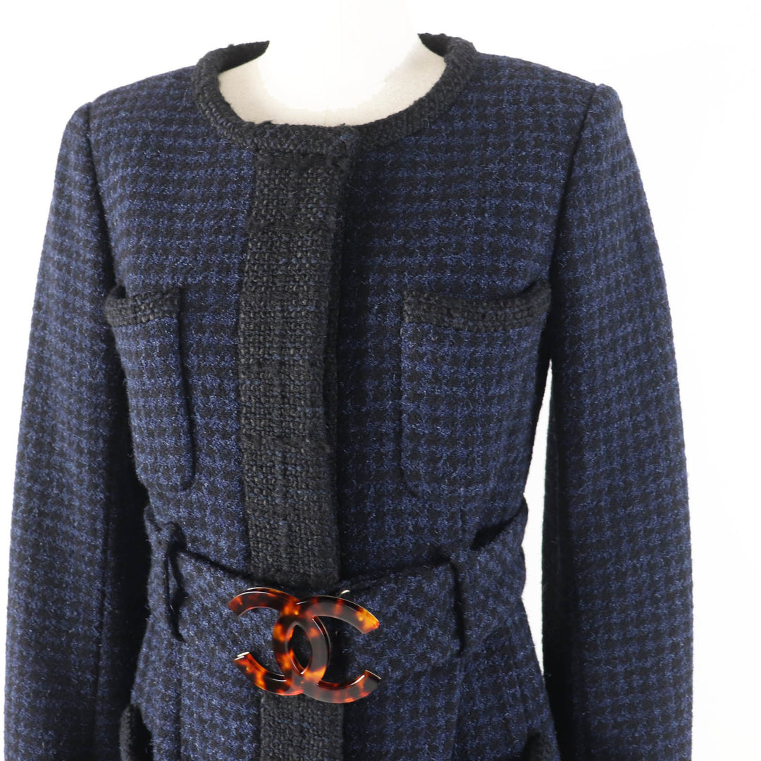Excellent CHANEL coat Park Shin Hye wears BIG Coco buckle belt Black navy Women 34 P57229