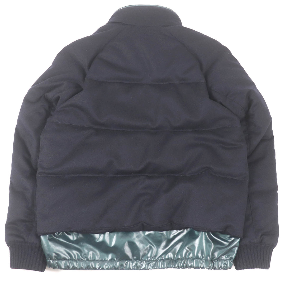 Excellent HERMES Down jacket Hooded docking design Navy cashmere mens 46
