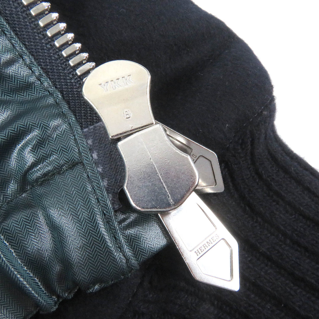 Excellent HERMES Down jacket Hooded docking design Navy cashmere mens 46