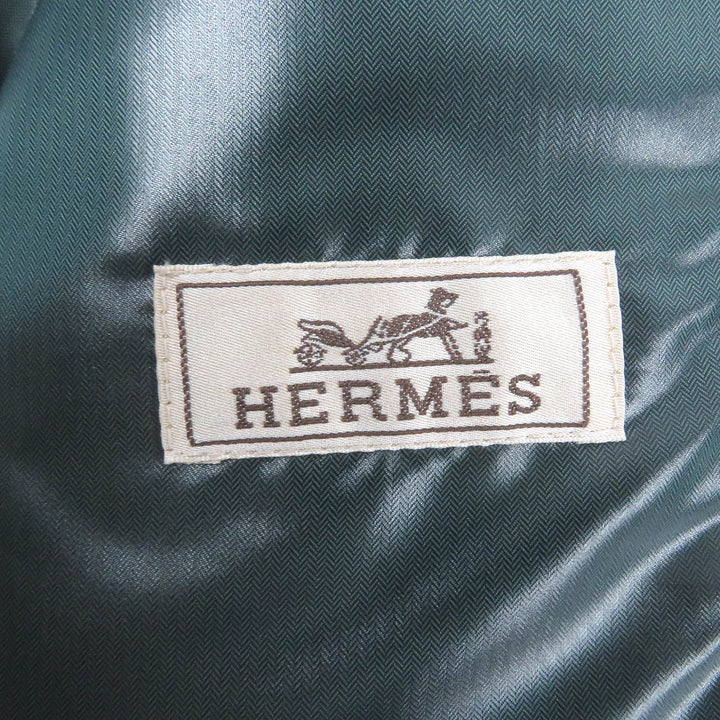 Excellent HERMES Down jacket Hooded docking design Navy cashmere mens 46