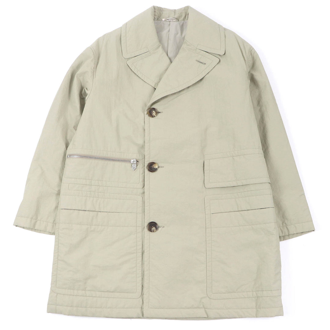 Excellent HERMES coat H logo zip padded medium length chesterfield jacket khaki