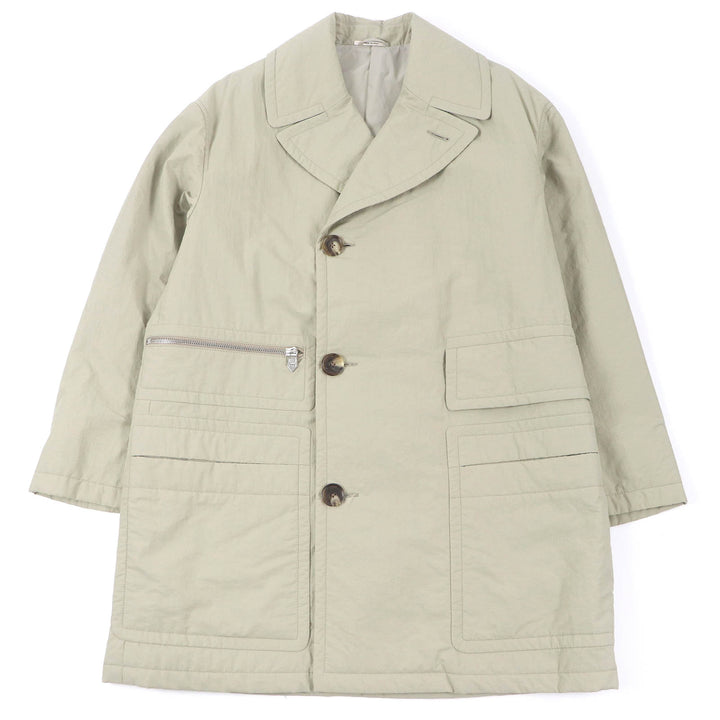 Excellent HERMES coat H logo zip padded medium length chesterfield jacket khaki