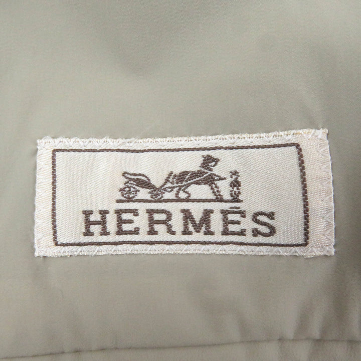 Excellent HERMES coat H logo zip padded medium length chesterfield jacket khaki mens 44