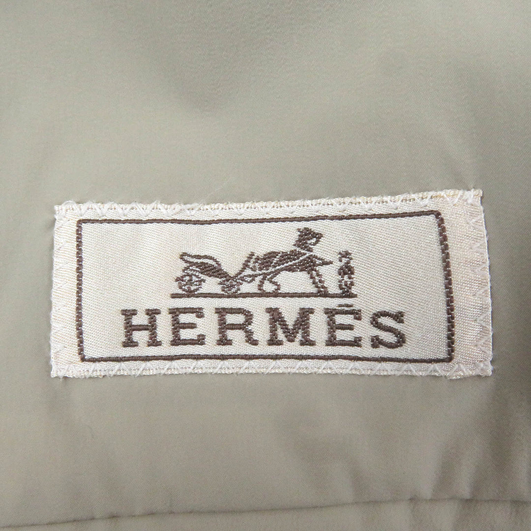 Excellent HERMES coat H logo zip padded medium length chesterfield jacket khaki