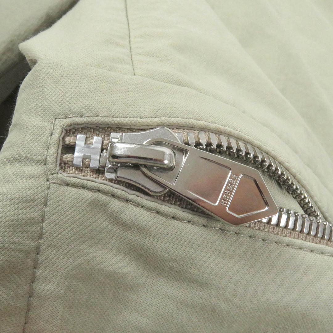 Excellent HERMES coat H logo zip padded medium length chesterfield jacket khaki