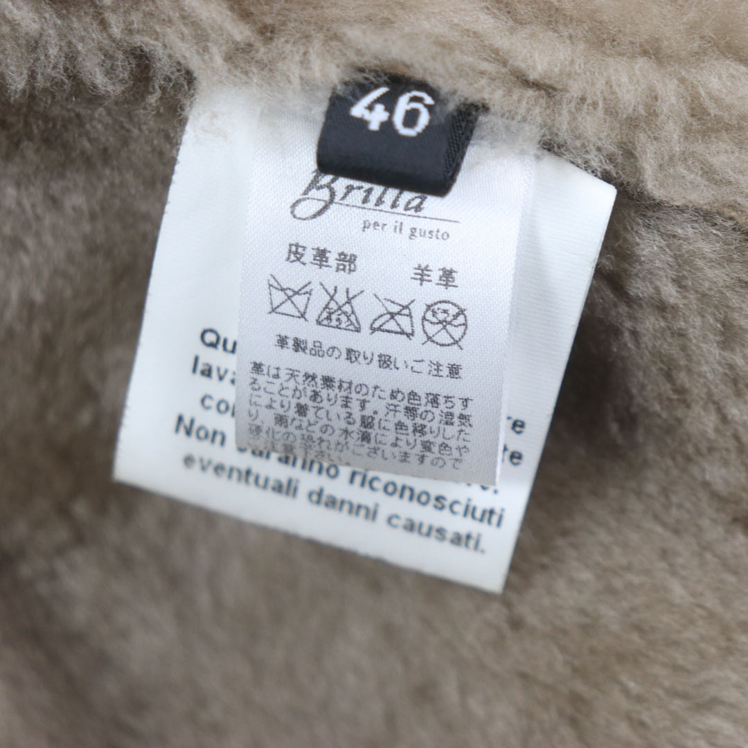Very Good EMMETI Mouton coat Lamb leather with back belt light brown Sheep leather mens 46