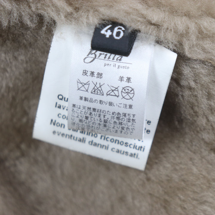 Very Good EMMETI Mouton coat Lamb leather with back belt light brown Sheep leather mens 46