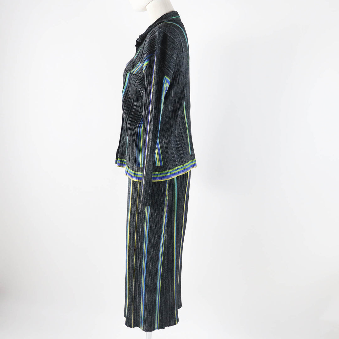Excellent PLEATS PLEASE two-piece set Transfer print shirt/long skirt Dark gray polyester Women 3 PP53-JD761 PP61-JG704