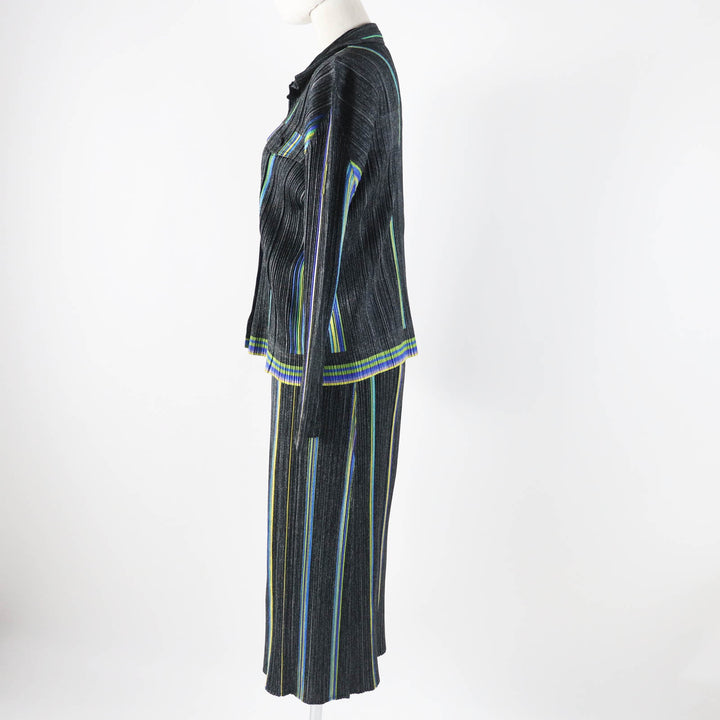 Excellent PLEATS PLEASE two-piece set Transfer print shirt/long skirt Dark gray polyester Women 3 PP53-JD761 PP61-JG704