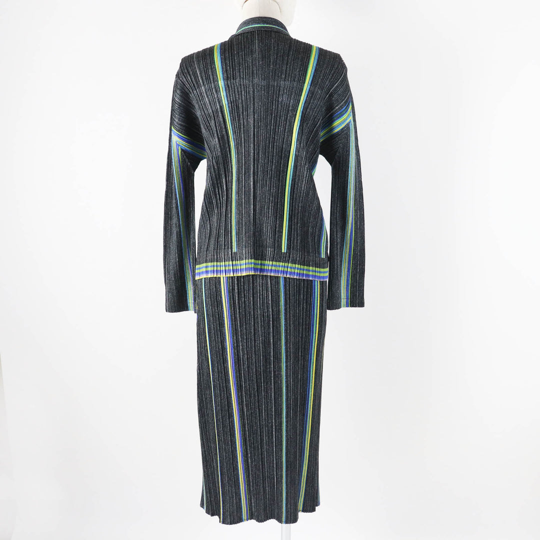 Excellent PLEATS PLEASE two-piece set Transfer print shirt/long skirt Dark gray polyester Women 3 PP53-JD761 PP61-JG704