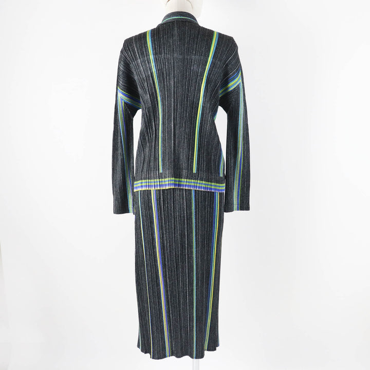 Excellent PLEATS PLEASE two-piece set Transfer print shirt/long skirt Dark gray polyester Women 3 PP53-JD761 PP61-JG704